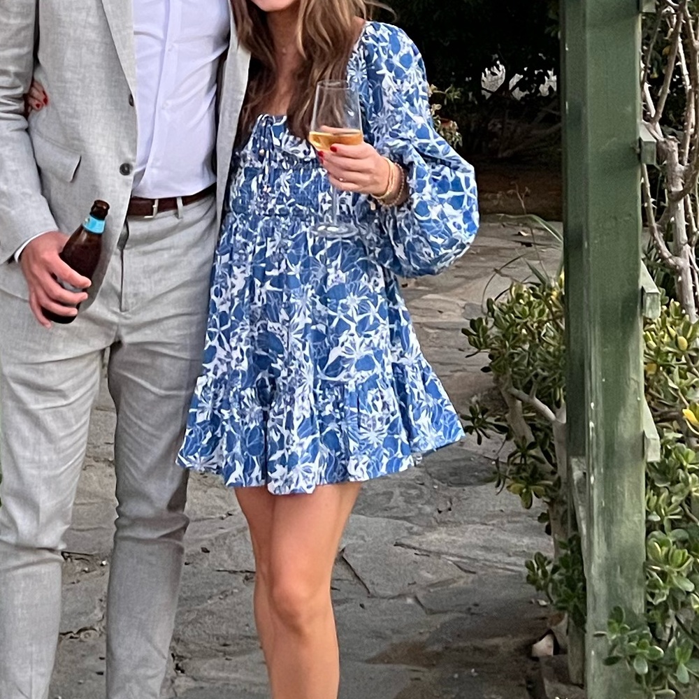 Blue mini long sleeve dress